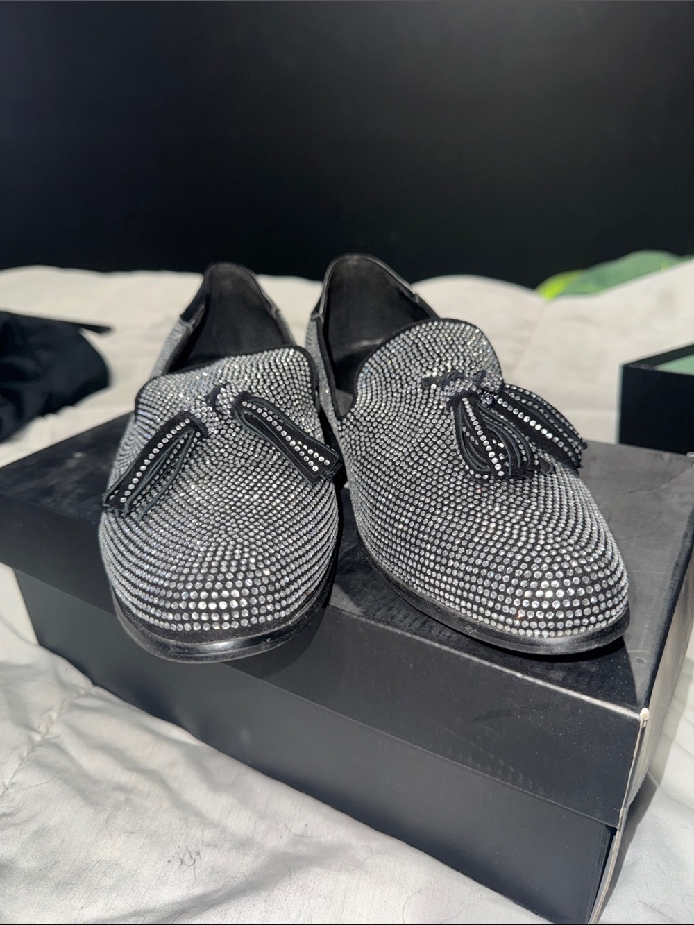Men's Black Crystal Tassel Loafers